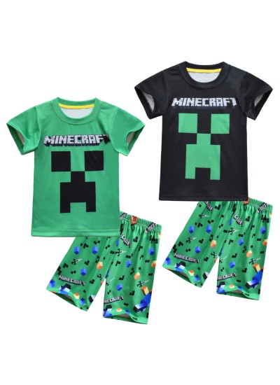 Minecraft Kids Pajama Set My World-Themed Summer Short Sleeve Sleepwear for Boys and Girls Lightweight 2-Piece Nightwear Outfit