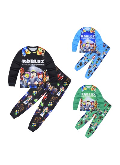 Roblox Kids Pajama Set Long-Sleeved Cartoon Homewear 2-Piece Sleepwear Outfit for Boys Digital Print Loungewear for Ages 6–14