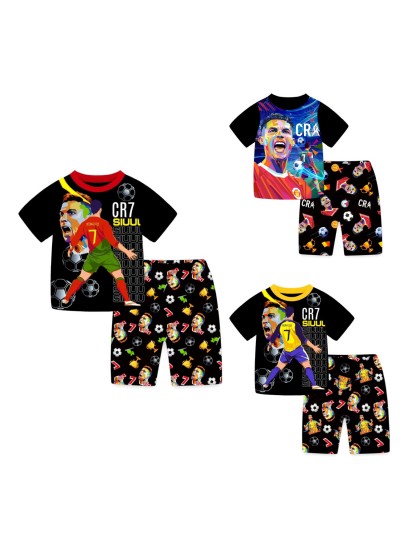 Cristiano Ronaldo Boys Summer Outfit Short-Sleeved Sports T-Shirt and Shorts Set for Kids Casual Soccer Suit for Ages 6–14