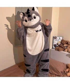 Funny Cartoon Coral Fleece Women’s Onesie Thickened Lazy Style Hoodless Jumpsuit Sleepwear