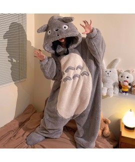 Funny Cartoon Coral Fleece Women’s Onesie Thickened Lazy Style Hoodless Jumpsuit Sleepwear