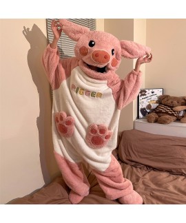 Funny Cartoon Coral Fleece Women’s Onesie Thickened Lazy Style Hoodless Jumpsuit Sleepwear