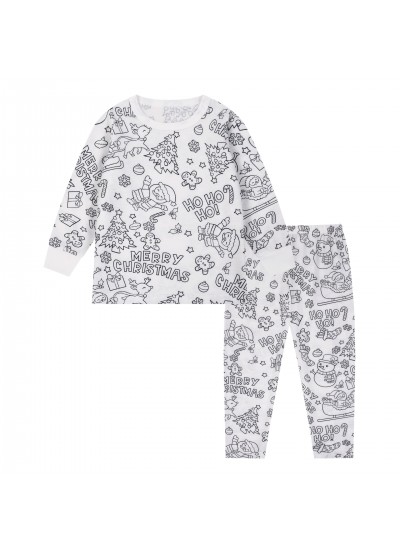 Flame-Resistant Kids DIY Coloring Pajama Set – Cartoon Christmas Sleepwear for Boys & Girls
