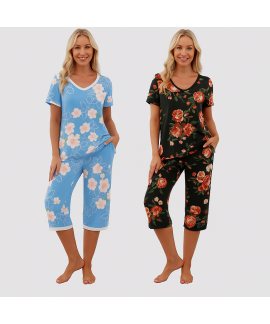 2 Pack: Women's Pajama Set Short Sleeve Shirt and ...
