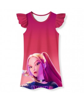 K-pop Demon Hunter Girls' Summer Light Short-Sleeve Sleep Dress With Ruffle Trim