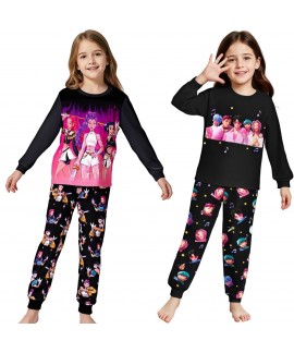 K-pop Demon Hunter Black Printed Long-Sleeve Pajam...