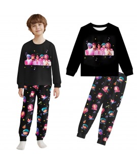 K-pop Demon Hunter Black Printed Long-Sleeve Pajama Set For Boys & Girls