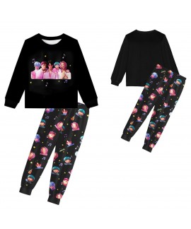 K-pop Demon Hunter Black Printed Long-Sleeve Pajama Set For Boys & Girls