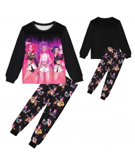 K-pop Demon Hunter Black Printed Long-Sleeve Pajama Set For Boys & Girls