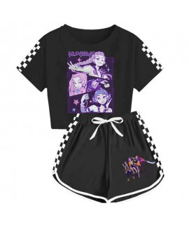 K-pop Demon Hunter “Huntrx Squad” Cartoon Character Short-Sleeve & Shorts Pajama Set For Girls K-pop Demon Hunter “Huntrx Squad” Cartoon Character Short-Sleeve & Shorts Pajama Set For Girls