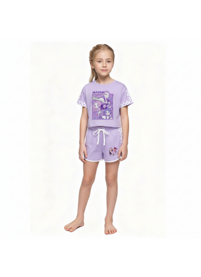 K-pop Demon Hunter “Huntrx Squad” Cartoon Character Short-Sleeve & Shorts Pajama Set For Girls K-pop Demon Hunter “Huntrx Squad” Cartoon Character Short-Sleeve & Shorts Pajama Set For Girls