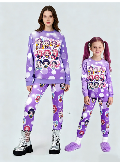 K-pop Demon Hunter Pajamas Girls' Two-piece Set Long Sleeve Cartoon Pants Set For Autumn And Winter