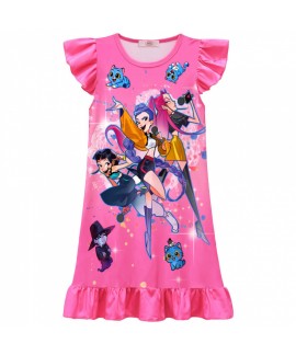 K-pop Demon Hunter Nightdress Cute Anime Style Pajamas With Ruffle Sleeves