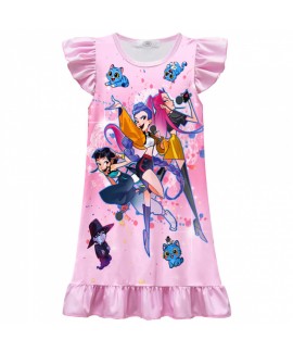 K-pop Demon Hunter Nightdress Cute Anime Style Pajamas With Ruffle Sleeves