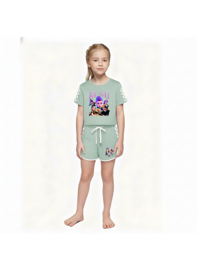 K-pop Demon Hunter Print Girls' Short Sleeve Pajama Set