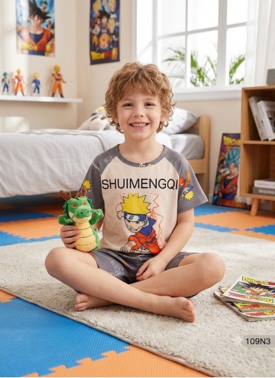 Kids Naruto Pajamas Set Summer Short Sleeve Boys Girls Cartoon Loungewear 8-16 Years