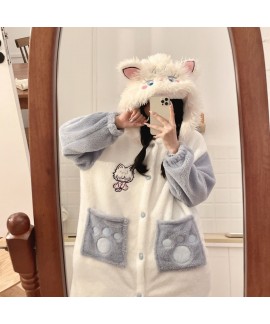 Cozy Jujutsu Kaisen Gojo Sleepwear Set for Women, Thick Flannel Hooded Pajamas