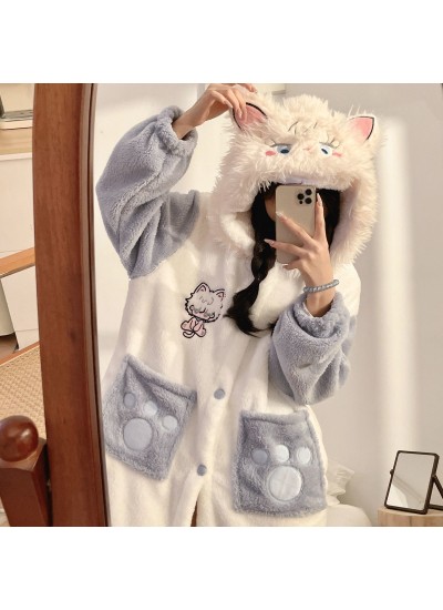 Cozy Jujutsu Kaisen Gojo Sleepwear Set for Women, Thick Flannel Hooded Pajamas