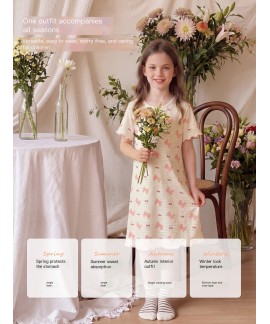 A-Class Cotton Kids Pajama Dress Short Sleeve Summer Sleepwear for Girls