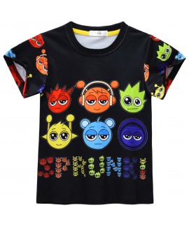 Sprunki Incredibox Boys' 2-Piece Pajama Set - Soft Polyester Short Sleeve & Shorts Loungewear for Kids