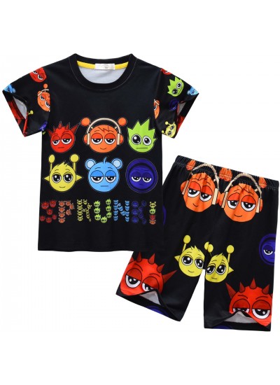 Sprunki Incredibox Boys' 2-Piece Pajama Set - Soft Polyester Short Sleeve & Shorts Loungewear for Kids