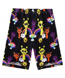 Soft Cotton Blend Kids Pajama Set - Sprunki Incredibox Cartoon Short Sleeve Shorts 2-Piece Loungewear for Boys Girls