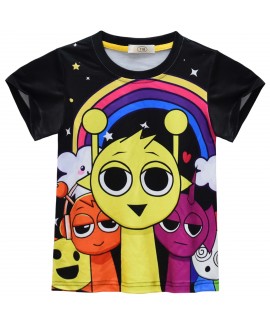 Soft Cotton Blend Kids Pajama Set - Sprunki Incredibox Cartoon Short Sleeve Shorts 2-Piece Loungewear for Boys Girls