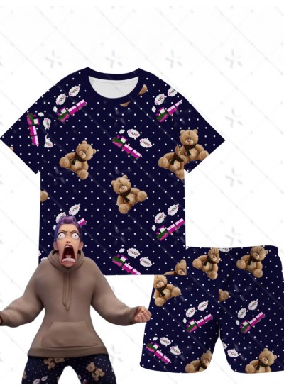 Kpop Demon Hunter Pajama Set - Cute Bear & Train Short Sleeve Shorts for Kids