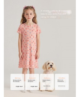 Summer Ice Silk Pajamas for Girls | Lightweight Cotton Nightgown with Cute Prints