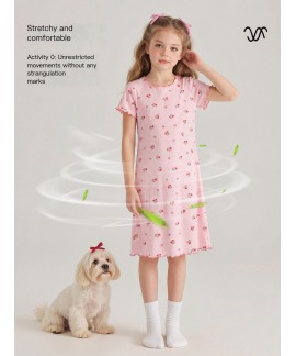 Summer Ice Silk Pajamas for Girls | Lightweight Cotton Nightgown with Cute Prints