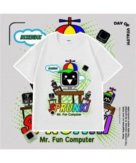 Sprunki Character Print T-Shirt for Kids, Soft Polyester Cotton Blend, Casual Short Sleeve Tee