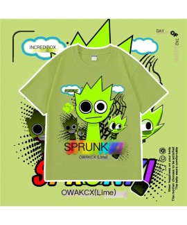 Sprunki Character Print T-Shirt for Kids, Soft Polyester Cotton Blend, Casual Short Sleeve Tee