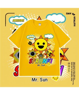 Sprunki Character Print T-Shirt for Kids, Soft Polyester Cotton Blend, Casual Short Sleeve Tee