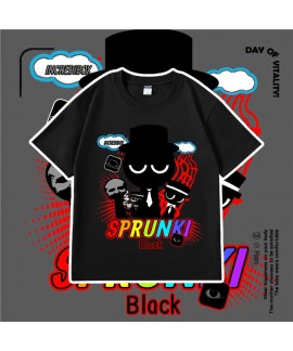 Sprunki Character Print T-Shirt for Kids, Soft Polyester Cotton Blend, Casual Short Sleeve Tee