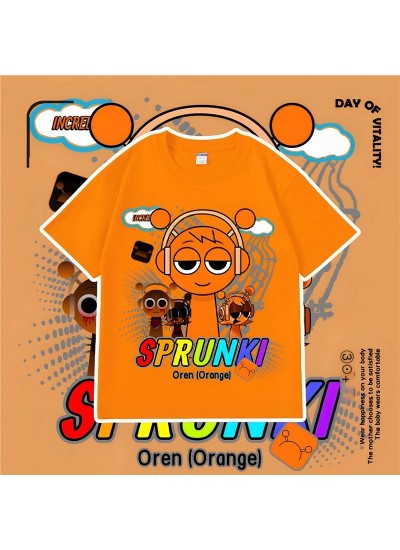 Sprunki Character Print T-Shirt for Kids, Soft Polyester Cotton Blend, Casual Short Sleeve Tee
