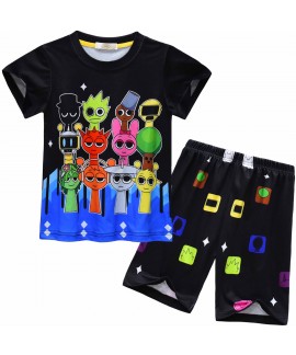 Sprunki Incredibox Kids Pajama Set 2-Piece Short Sleeve Summer Loungewear for Boys Girls 3-8 Years