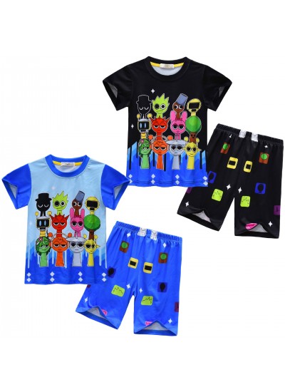 Sprunki Incredibox Kids Pajama Set 2-Piece Short Sleeve Summer Loungewear for Boys Girls 3-8 Years