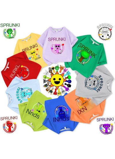 Cartoon Sprunki Kids Cotton T-Shirt, Summer Short Sleeve for Boys & Girls, 100-160cm