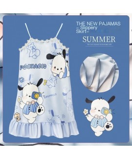 Cotton Silk Kids Pajama Dress Summer Loose Fit Toddler Girls Sleepwear with Cute Cartoon Prints