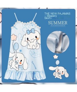 Cotton Silk Kids Pajama Dress Summer Loose Fit Toddler Girls Sleepwear with Cute Cartoon Prints
