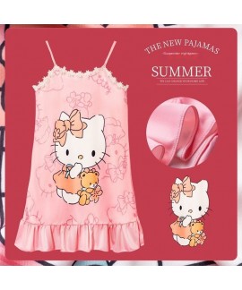 Cotton Silk Kids Pajama Dress Summer Loose Fit Toddler Girls Sleepwear with Cute Cartoon Prints