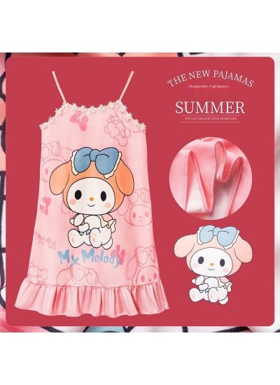 Cotton Silk Kids Pajama Dress Summer Loose Fit Toddler Girls Sleepwear with Cute Cartoon Prints