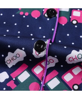 Lightweight Short Sleeve Pajama Set for Women - Polyester Lapel Collar with Cute Bear Print, Summer Loungewear for Home & Outdoor