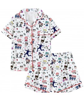 Jujutsu Kaisen Anime Pajamas Set for Women – Soft Milk Silk Short Sleeve & Shorts Lounge Set