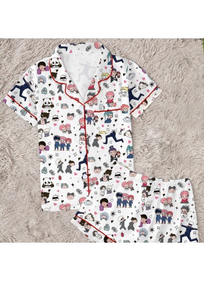 Jujutsu Kaisen Anime Pajamas Set for Women – Soft Milk Silk Short Sleeve & Shorts Lounge Set