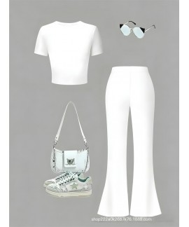 Kpop Demon Hunter Pajamas Two-Piece Set for Girls - Milk Silk Short Sleeve Flare Pants Loungewear