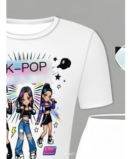 Kpop Demon Hunter Pajamas Two-Piece Set for Girls - Milk Silk Short Sleeve Flare Pants Loungewear