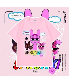 Kids Sprunki Pajama T-Shirt - Breathable Polyester Short Sleeve Cartoon Top for Boys & Girls
