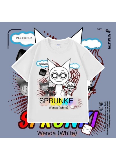 Kids Sprunki Pajama T-Shirt - Breathable Polyester Short Sleeve Cartoon Top for Boys & Girls