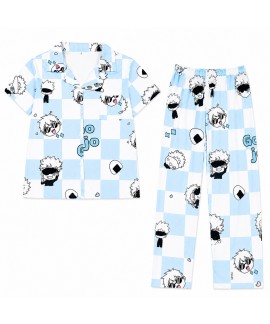Jujutsu Kaisen Gojo Pajama Set for Women - Cotton Cartoon Anime Sleepwear, Short Sleeve Shorts & Long Pants Options